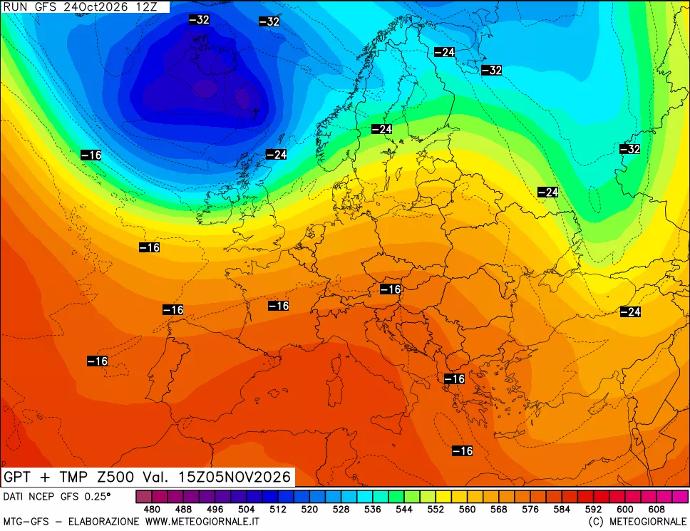 mappa 500 hPa GPT + Temp