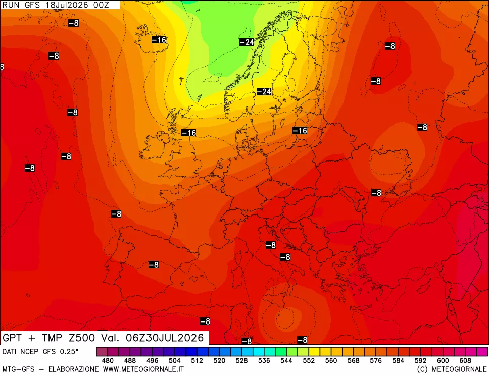 mappa 500 hPa GPT + Temp