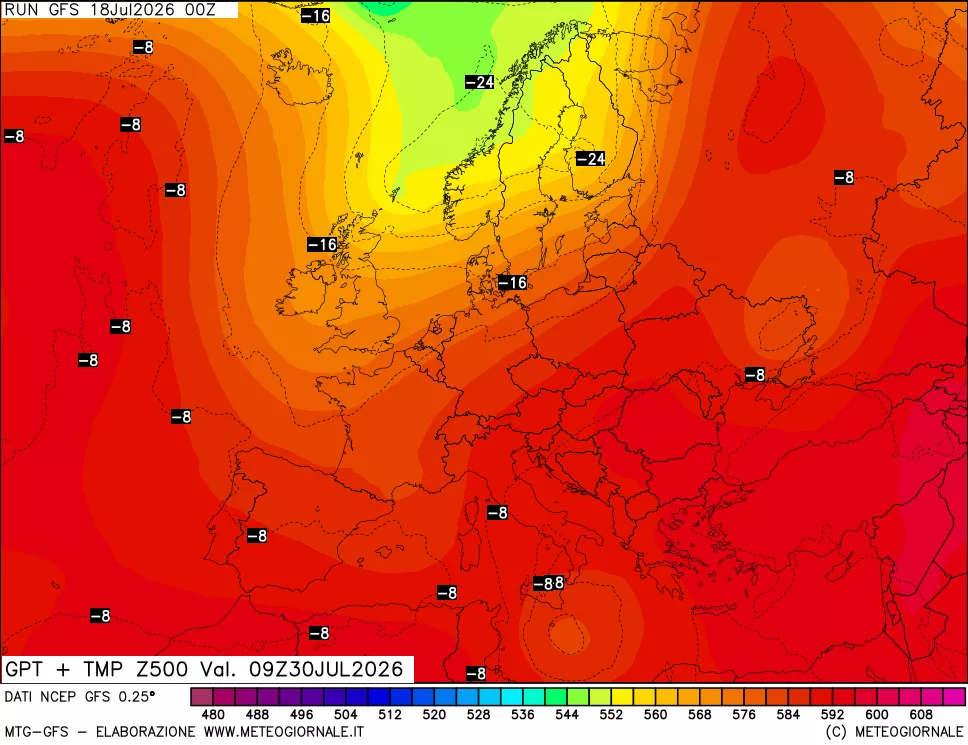 mappa 500 hPa GPT + Temp