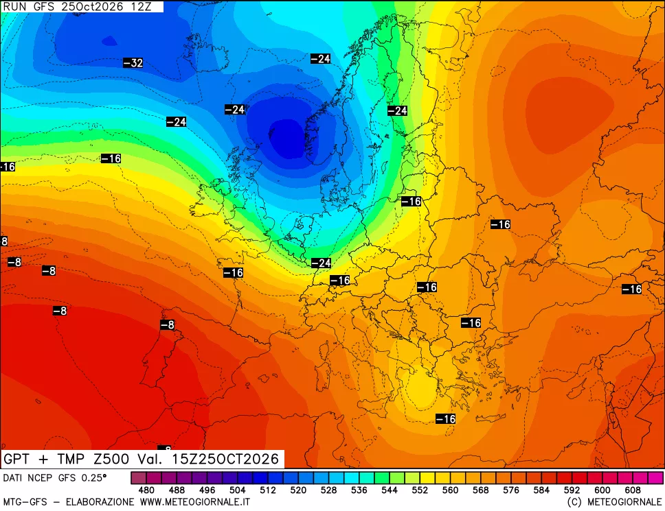 mappa 500 hPa GPT + Temp