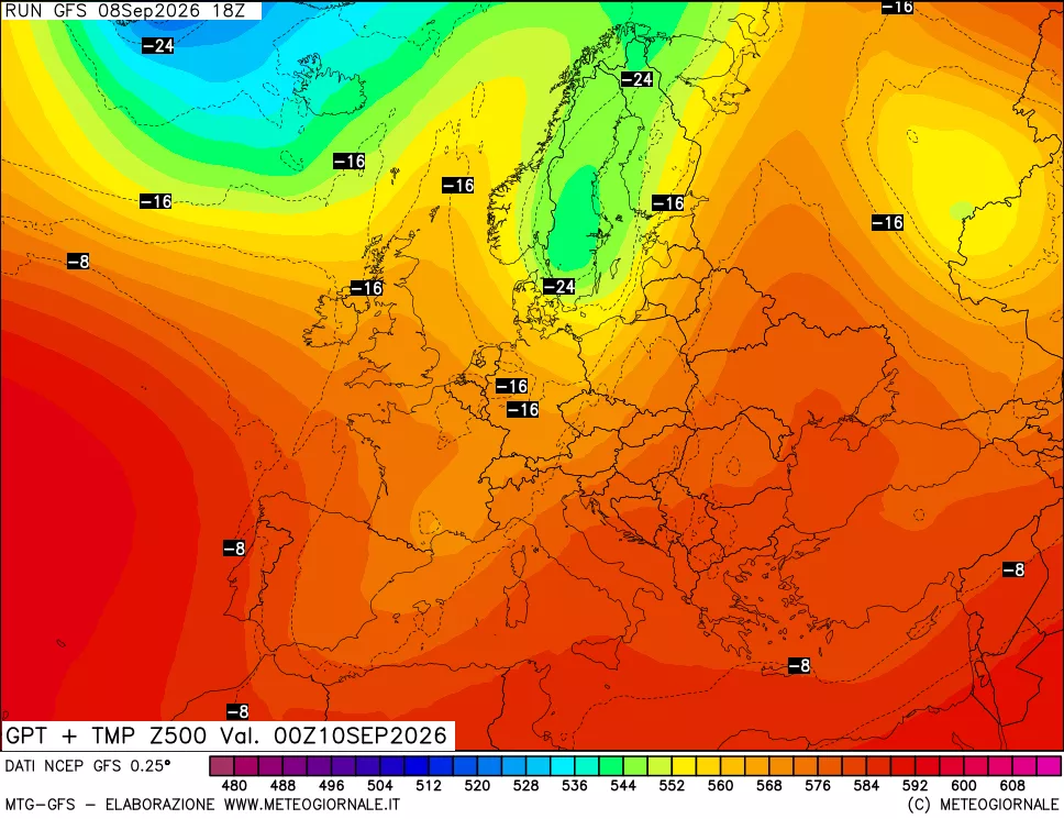mappa 500 hPa GPT + Temp