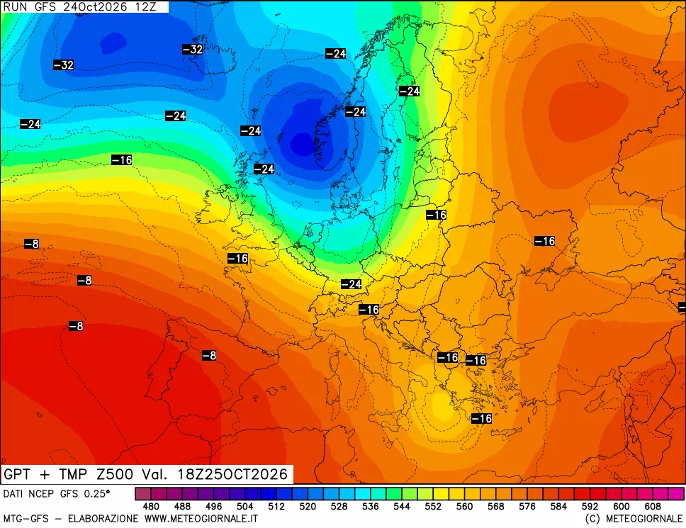 mappa 500 hPa GPT + Temp