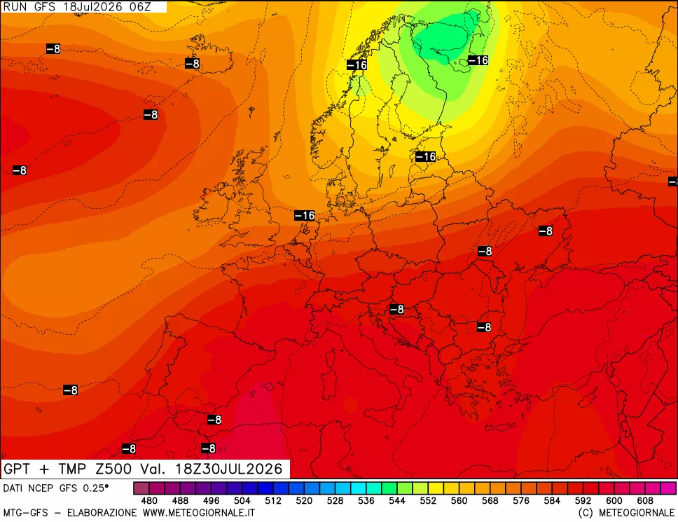 mappa 500 hPa GPT + Temp