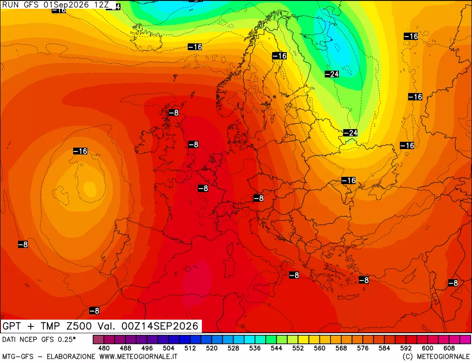 mappa 500 hPa GPT + Temp
