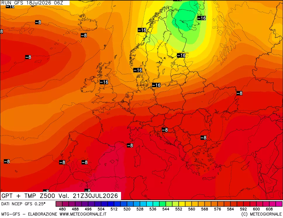 mappa 500 hPa GPT + Temp