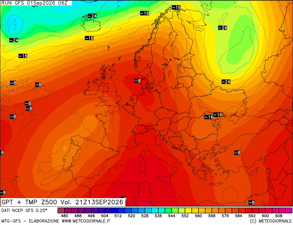 mappa 500 hPa GPT + Temp