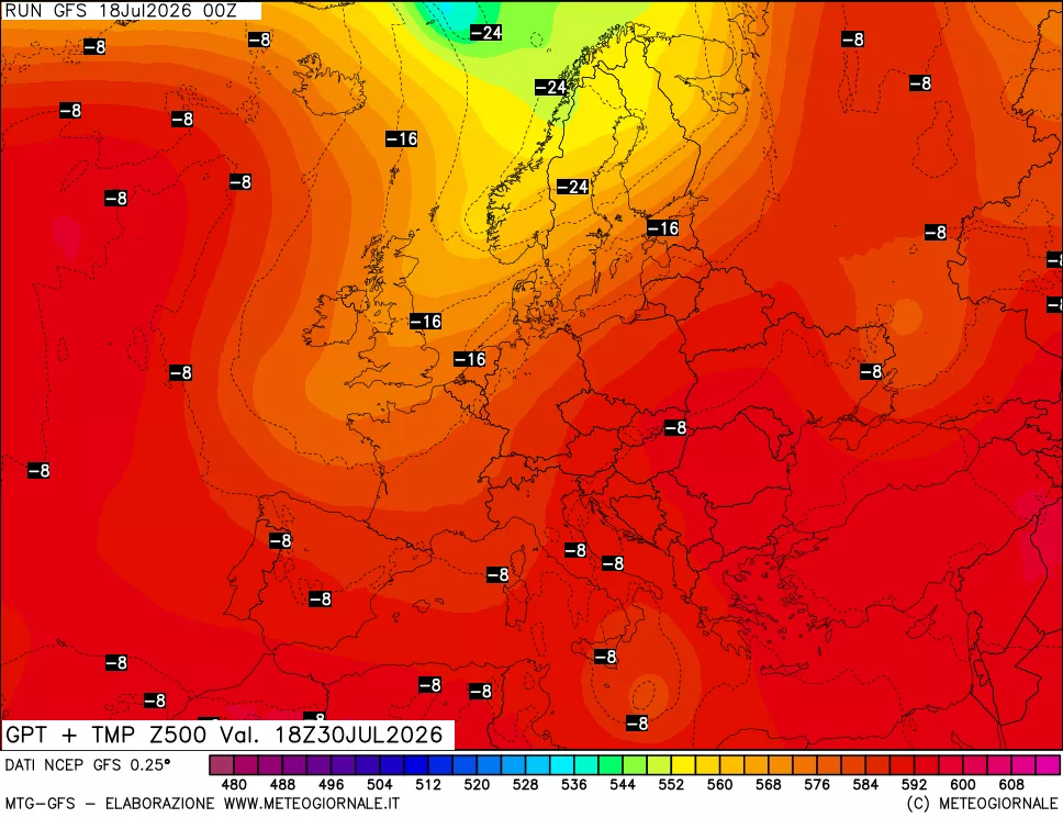 mappa 500 hPa GPT + Temp