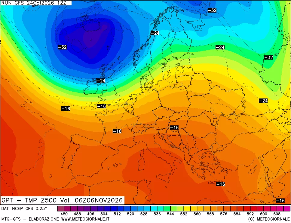mappa 500 hPa GPT + Temp