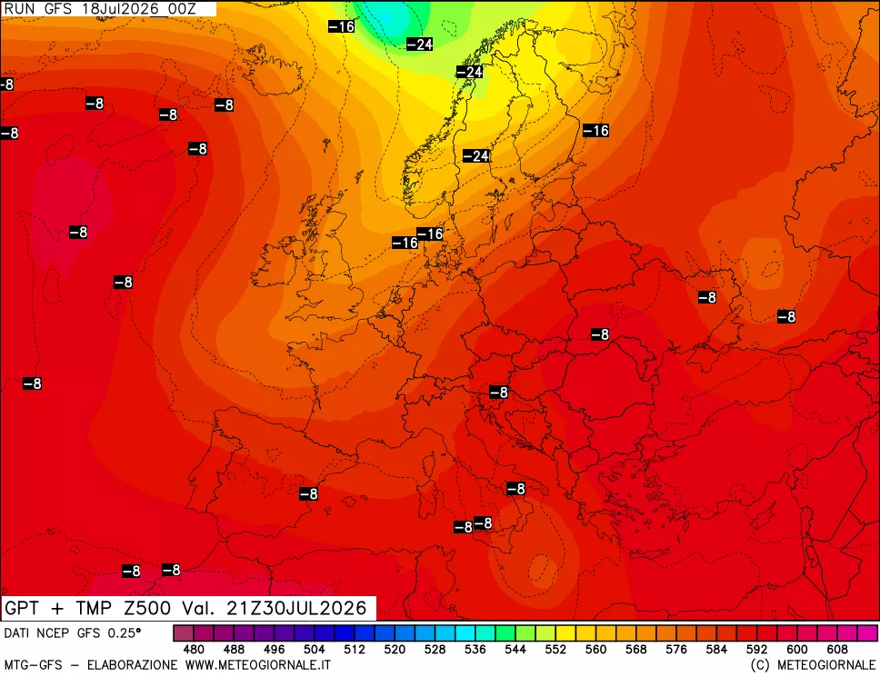 mappa 500 hPa GPT + Temp