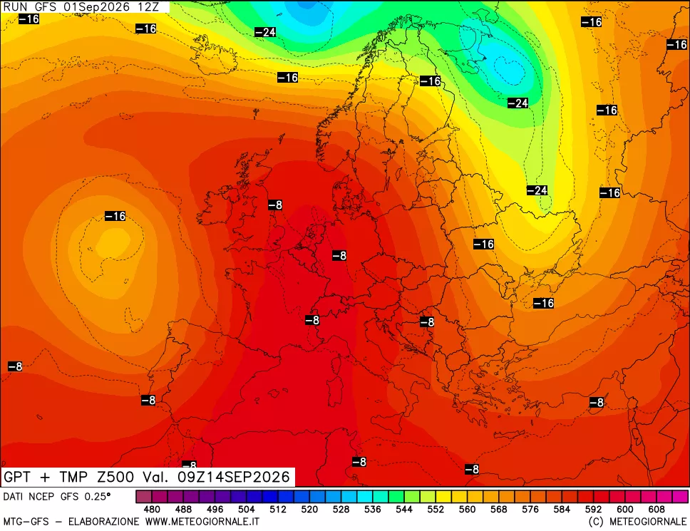 mappa 500 hPa GPT + Temp
