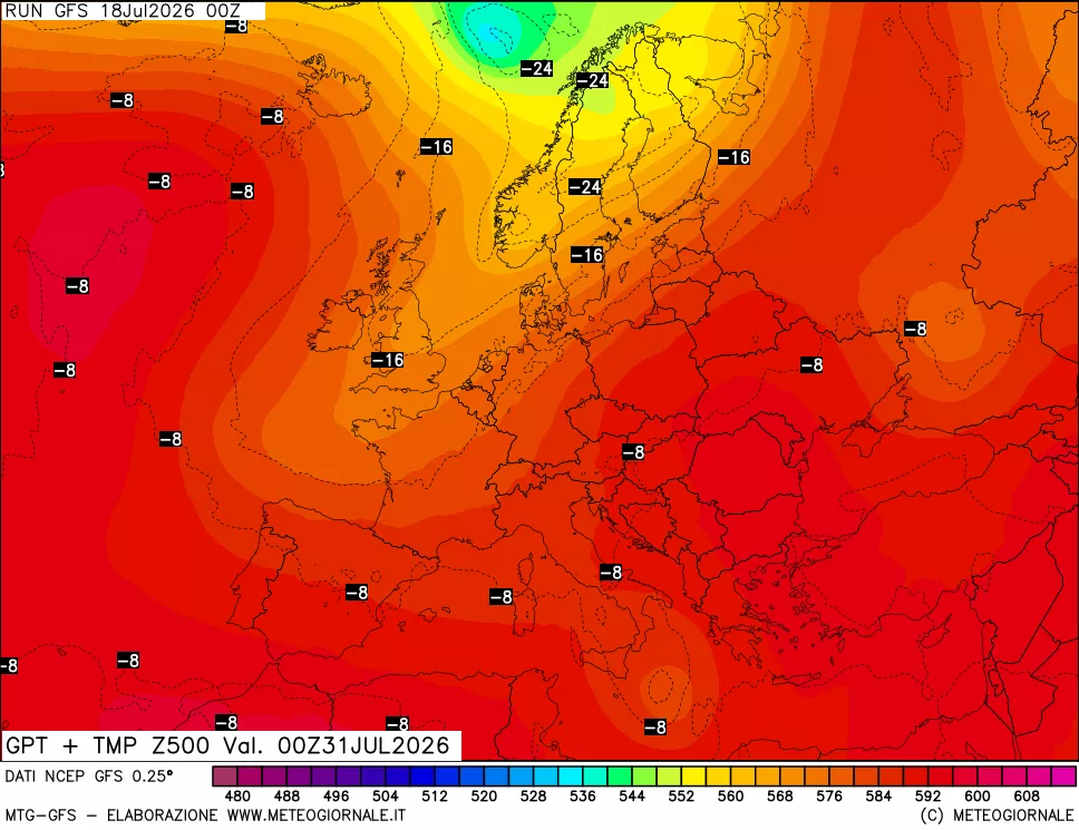 mappa 500 hPa GPT + Temp