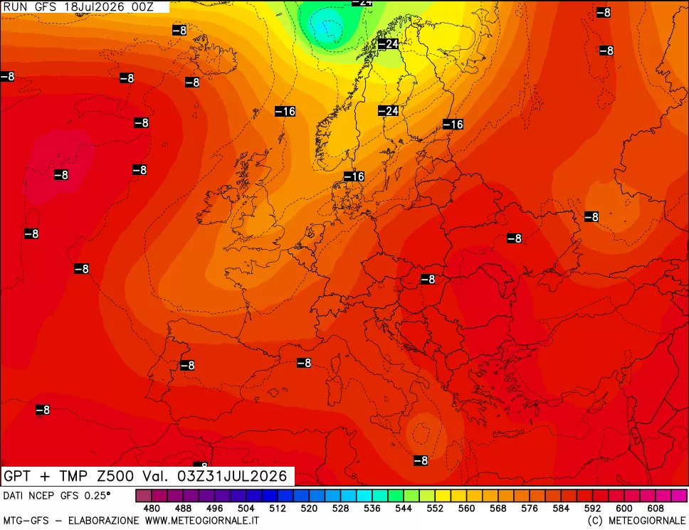 mappa 500 hPa GPT + Temp