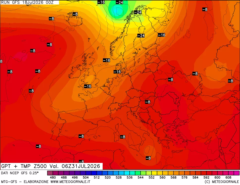 mappa 500 hPa GPT + Temp