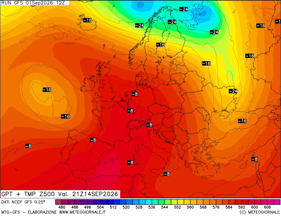 mappa 500 hPa GPT + Temp