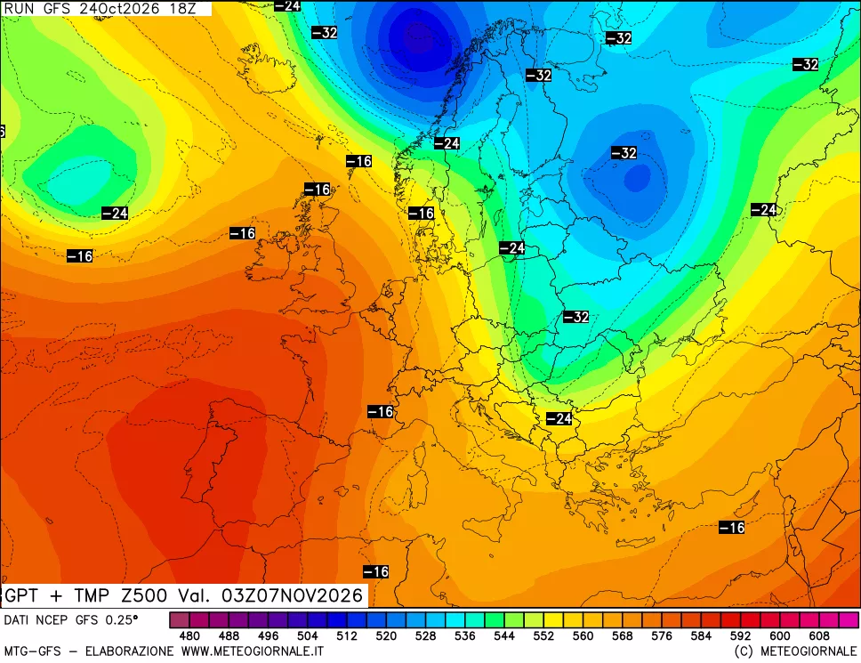 mappa 500 hPa GPT + Temp