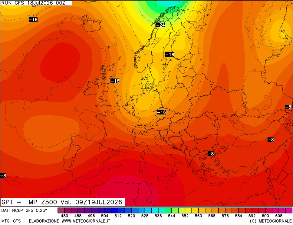 mappa 500 hPa GPT + Temp