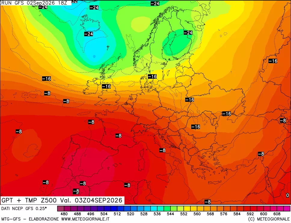 mappa 500 hPa GPT + Temp