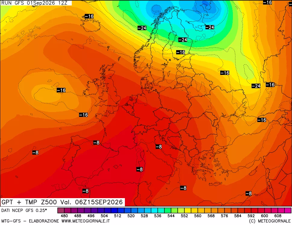 mappa 500 hPa GPT + Temp