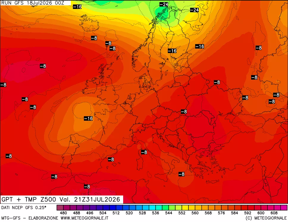 mappa 500 hPa GPT + Temp