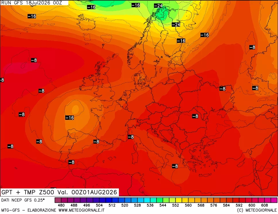 mappa 500 hPa GPT + Temp