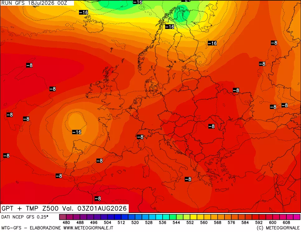 mappa 500 hPa GPT + Temp