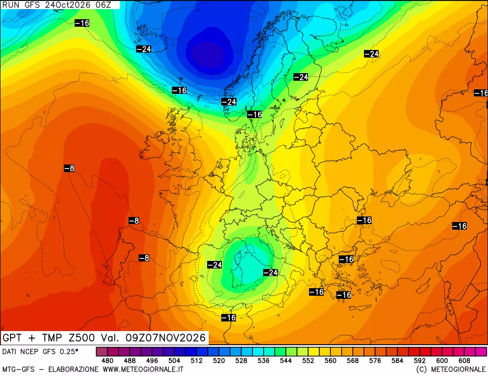 mappa 500 hPa GPT + Temp