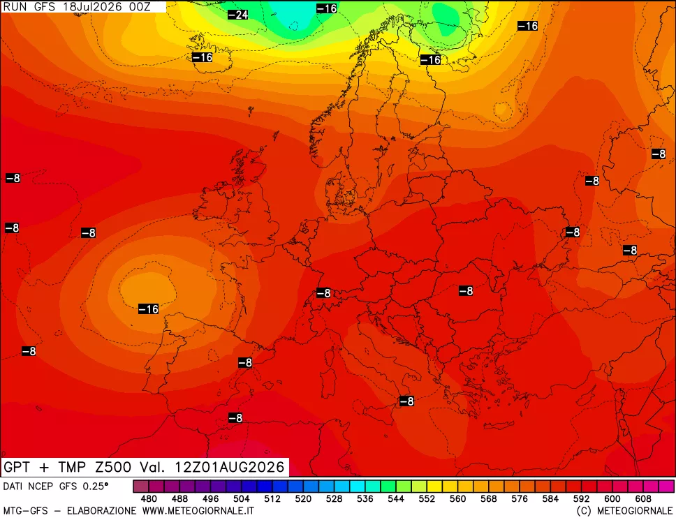 mappa 500 hPa GPT + Temp