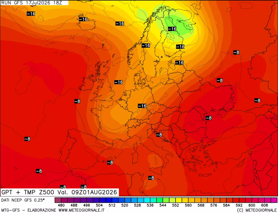 mappa 500 hPa GPT + Temp