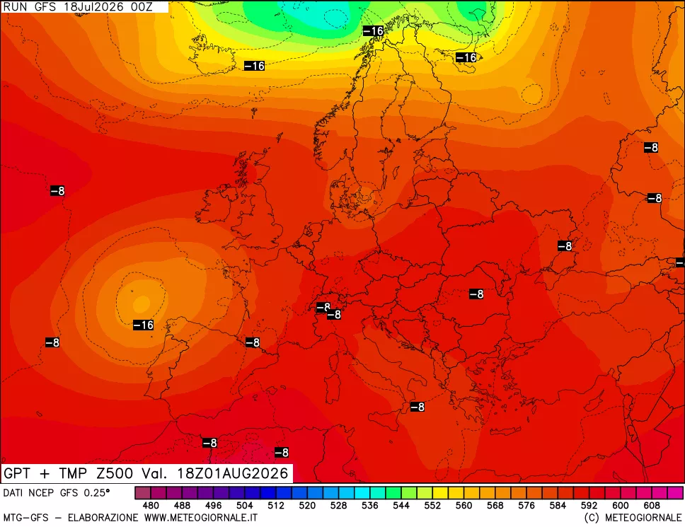 mappa 500 hPa GPT + Temp