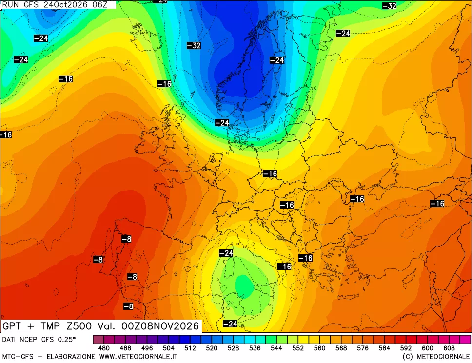 mappa 500 hPa GPT + Temp