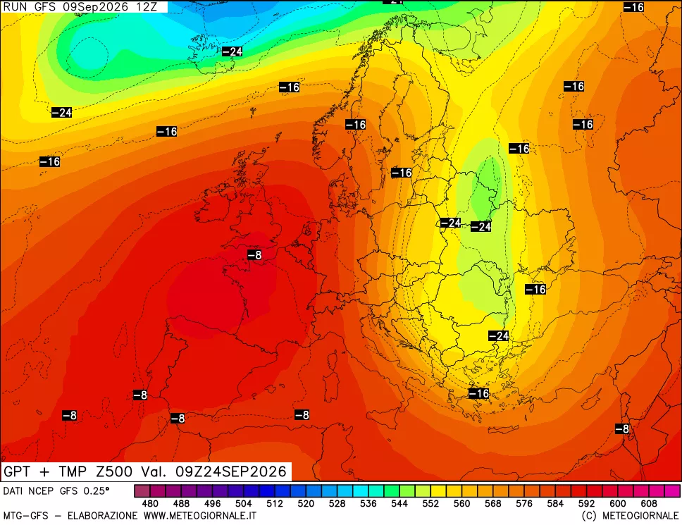mappa 500 hPa GPT + Temp