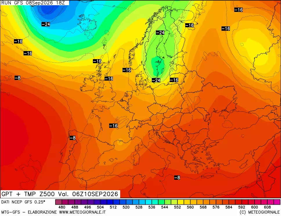 mappa 500 hPa GPT + Temp