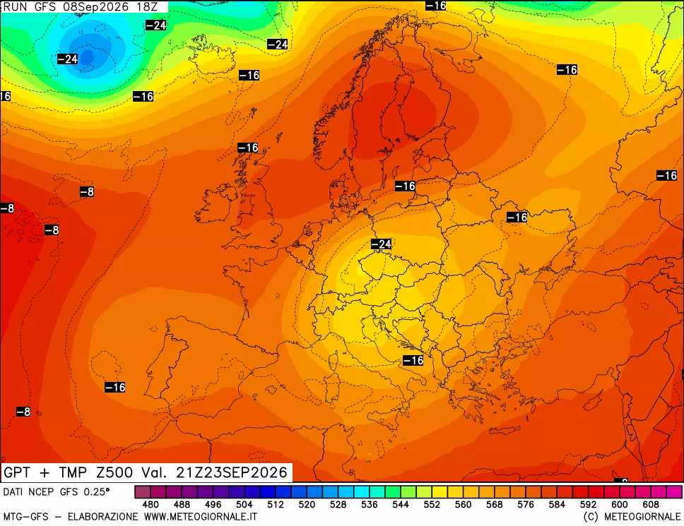 mappa 500 hPa GPT + Temp