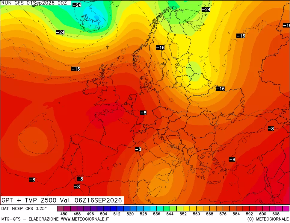 mappa 500 hPa GPT + Temp