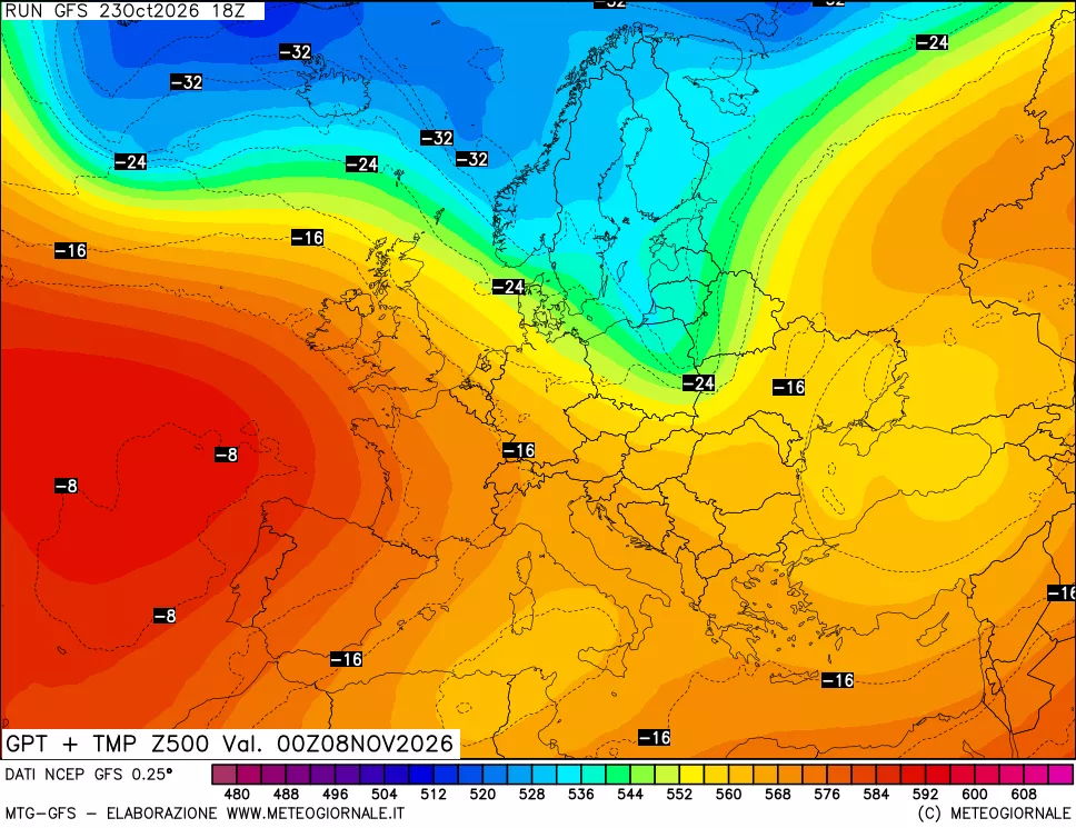 mappa 500 hPa GPT + Temp