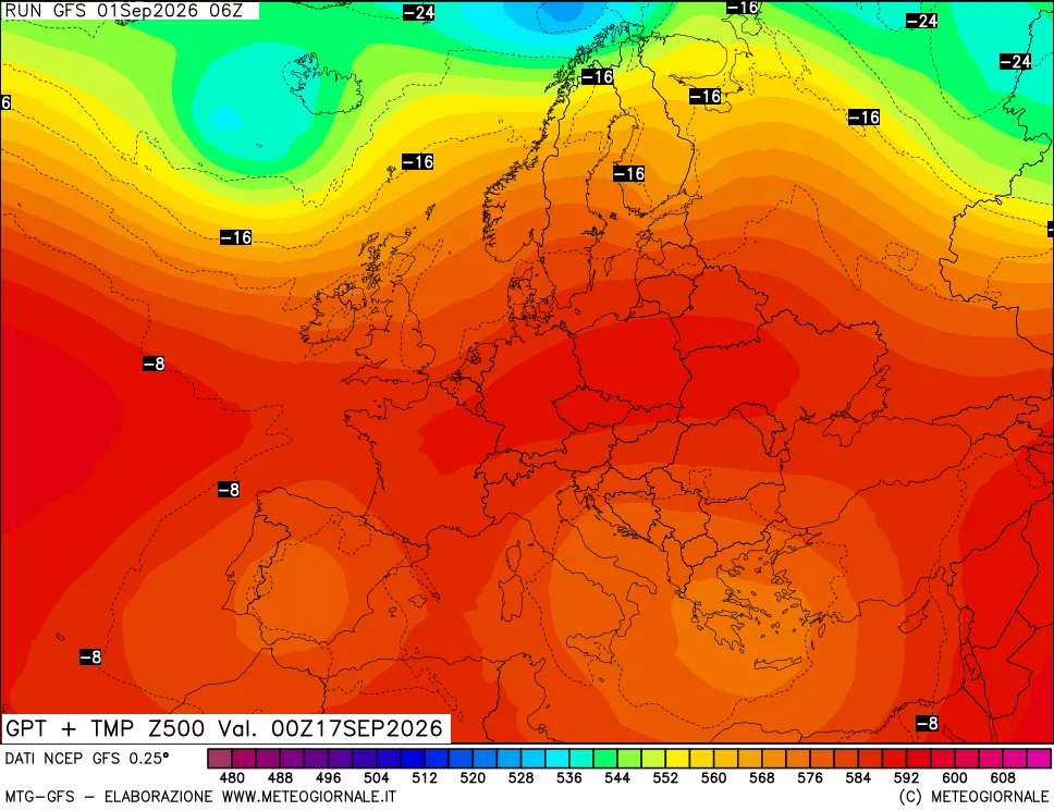 mappa 500 hPa GPT + Temp