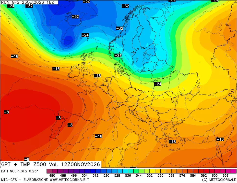 mappa 500 hPa GPT + Temp