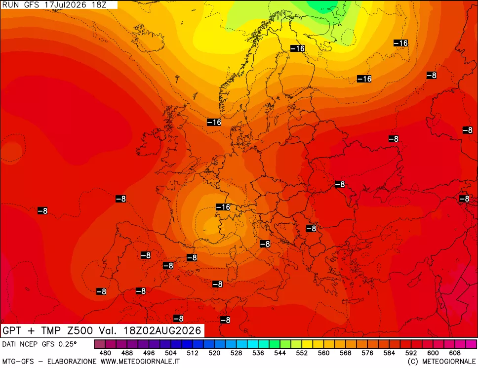 mappa 500 hPa GPT + Temp