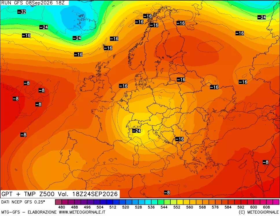 mappa 500 hPa GPT + Temp