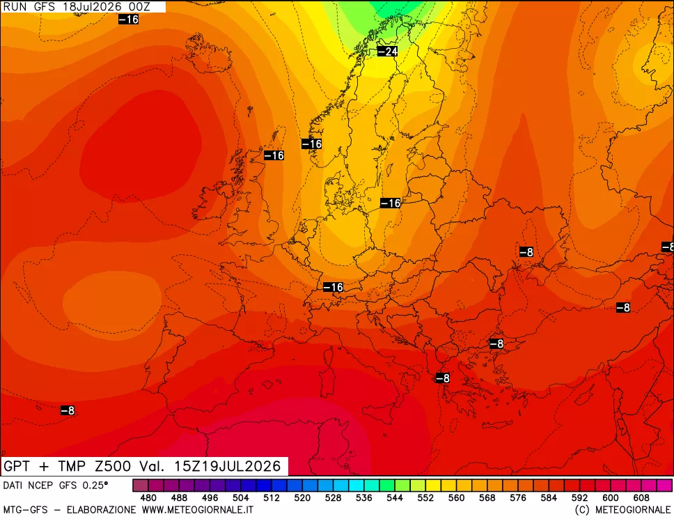 mappa 500 hPa GPT + Temp