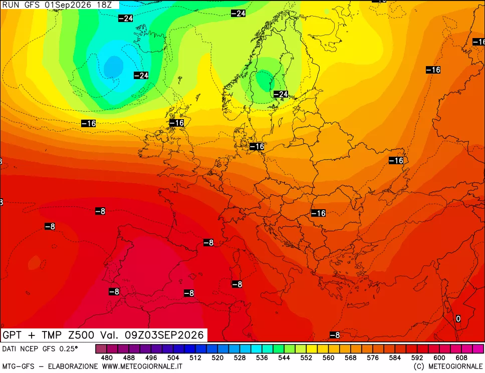 mappa 500 hPa GPT + Temp
