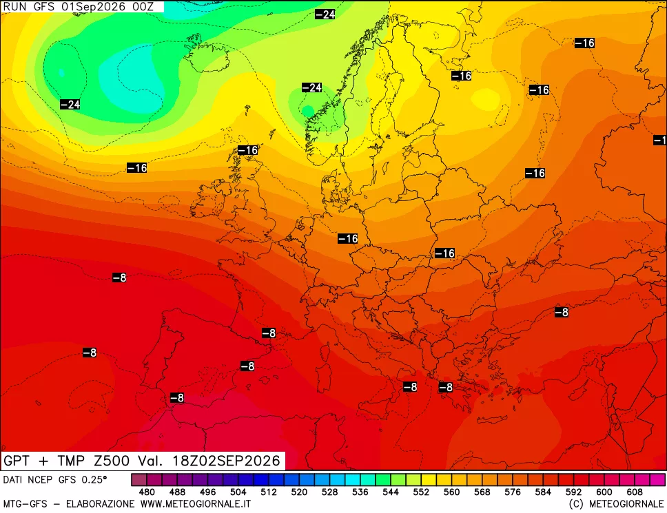 mappa 500 hPa GPT + Temp