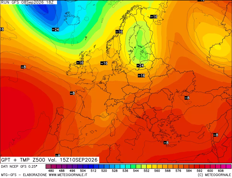 mappa 500 hPa GPT + Temp
