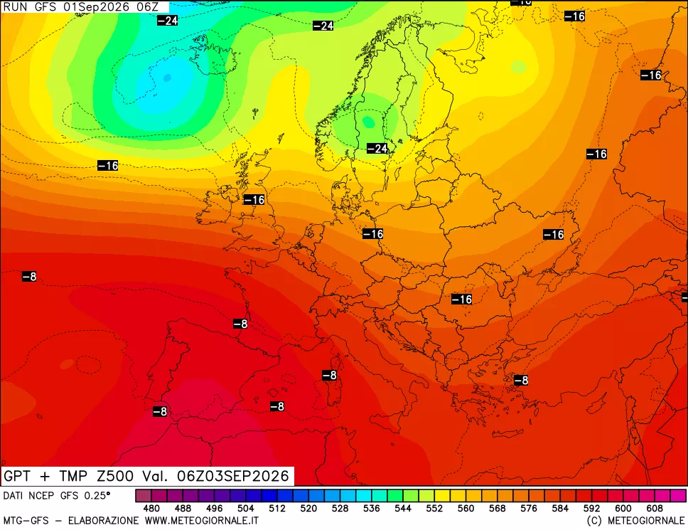 mappa 500 hPa GPT + Temp