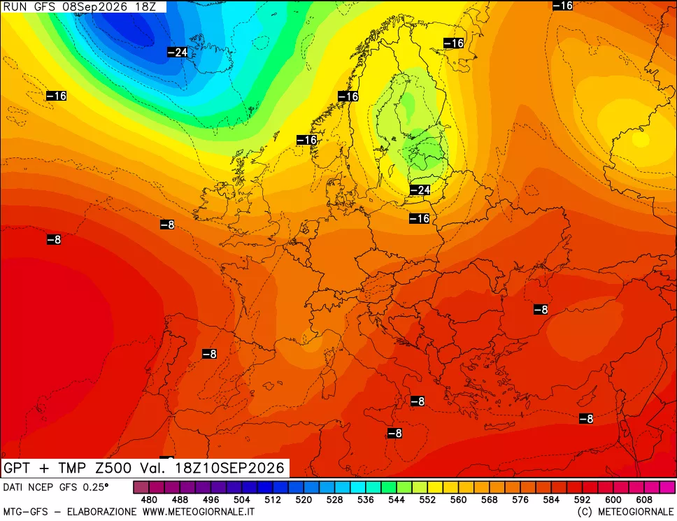 mappa 500 hPa GPT + Temp