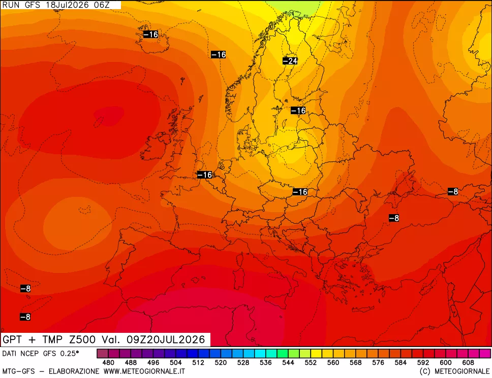mappa 500 hPa GPT + Temp