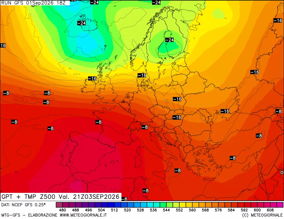mappa 500 hPa GPT + Temp