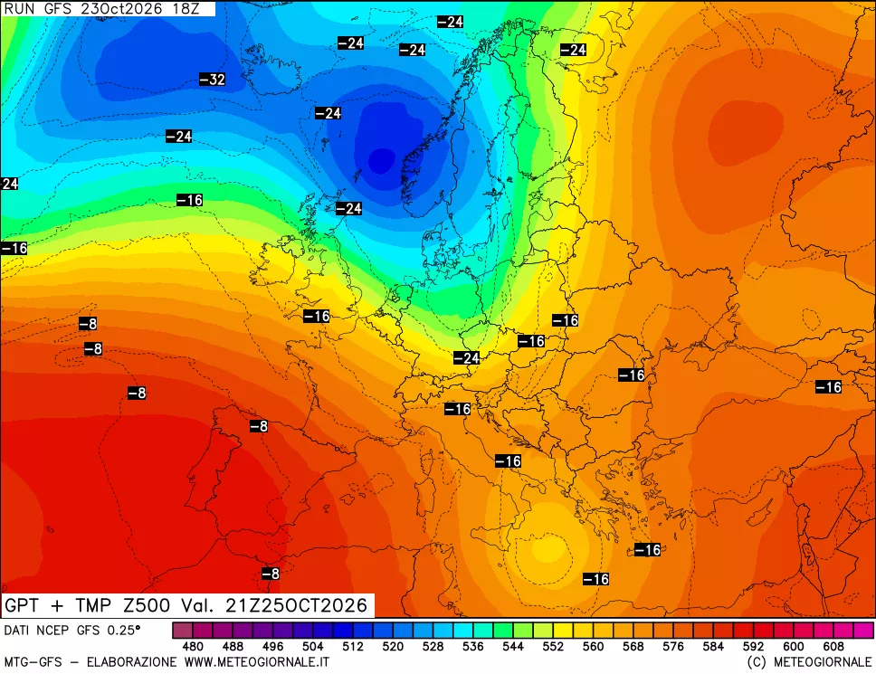 mappa 500 hPa GPT + Temp