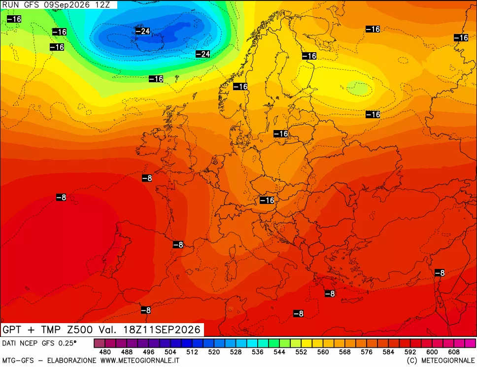 mappa 500 hPa GPT + Temp