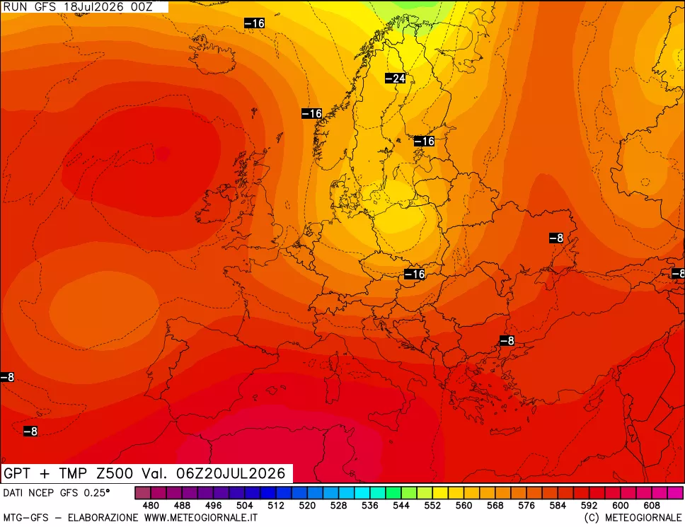 mappa 500 hPa GPT + Temp